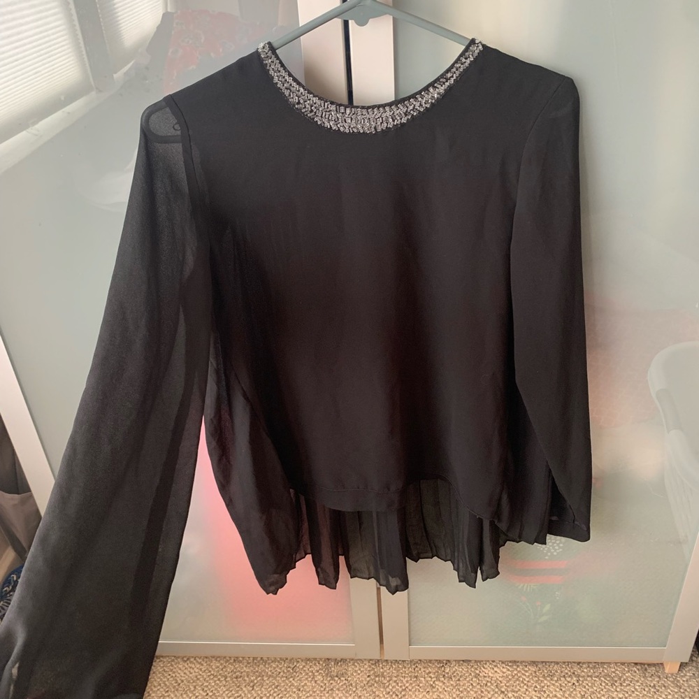 Black flowwy gem collared Carmen shirt